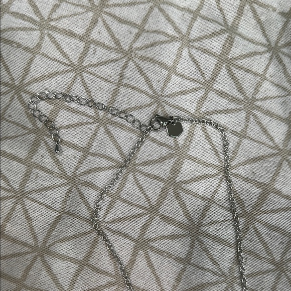 Touchstone Crystal Purple and Silver Necklace with Geometric Design - Picture 5 of 6